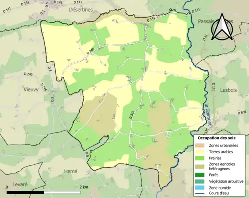 Carte en couleurs présentant l'occupation des sols.