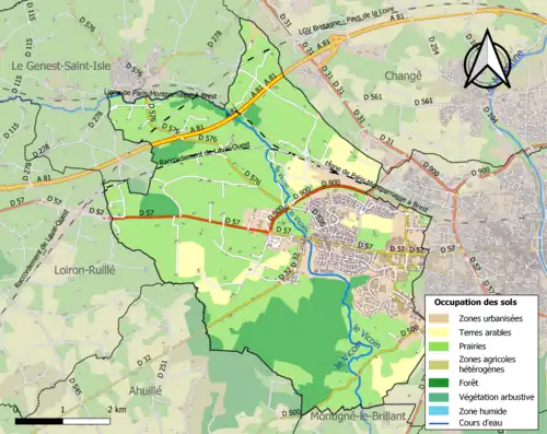 Carte en couleurs présentant l'occupation des sols.