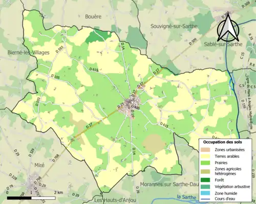 Carte en couleurs présentant l'occupation des sols.