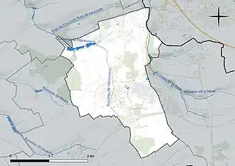 Carte en couleur présentant le réseau hydrographique de la commune