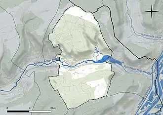 Carte en couleur présentant le réseau hydrographique de la commune