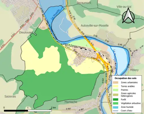 Carte en couleurs présentant l'occupation des sols.