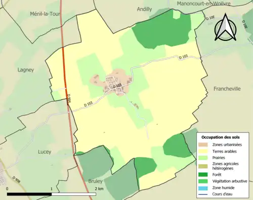 Carte en couleurs présentant l'occupation des sols.