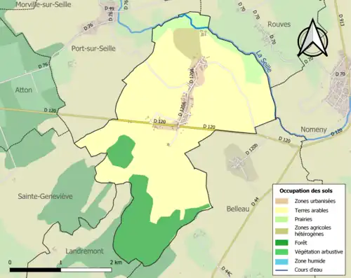Carte en couleurs présentant l'occupation des sols.