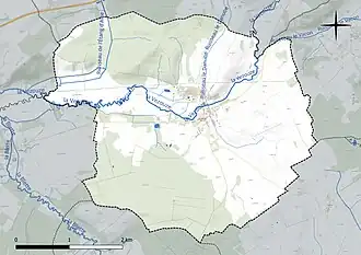 Carte en couleur présentant le réseau hydrographique de la commune