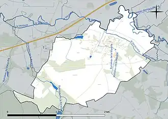Carte en couleur présentant le réseau hydrographique de la commune