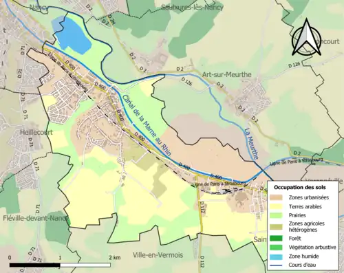 Carte en couleurs présentant l'occupation des sols.