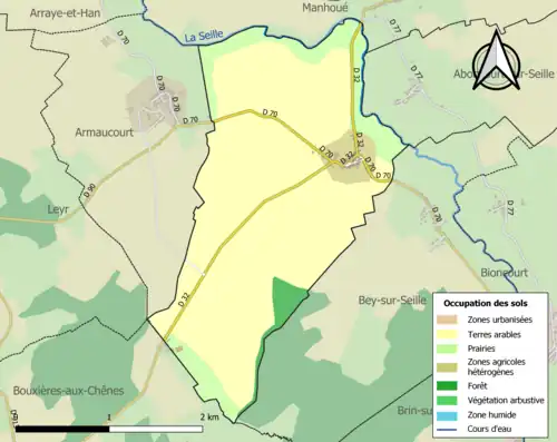 Carte en couleurs présentant l'occupation des sols.