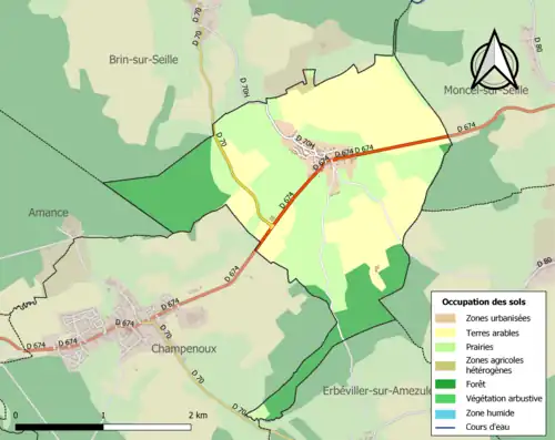 Carte en couleurs présentant l'occupation des sols.