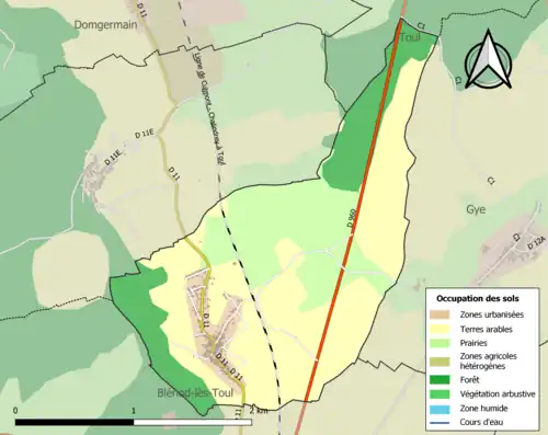 Carte en couleurs présentant l'occupation des sols.