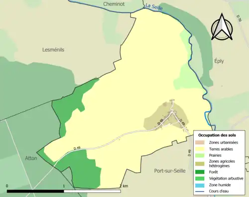 Carte en couleurs présentant l'occupation des sols.