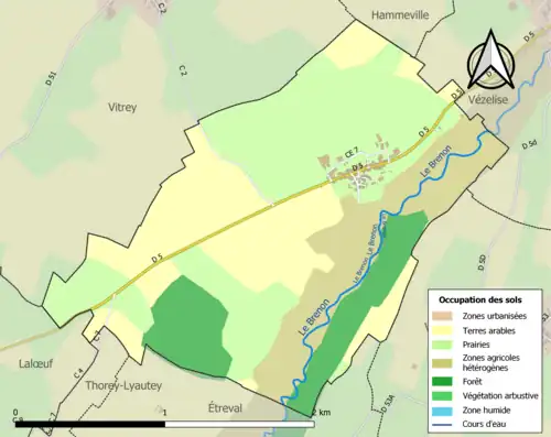 Carte en couleurs présentant l'occupation des sols.