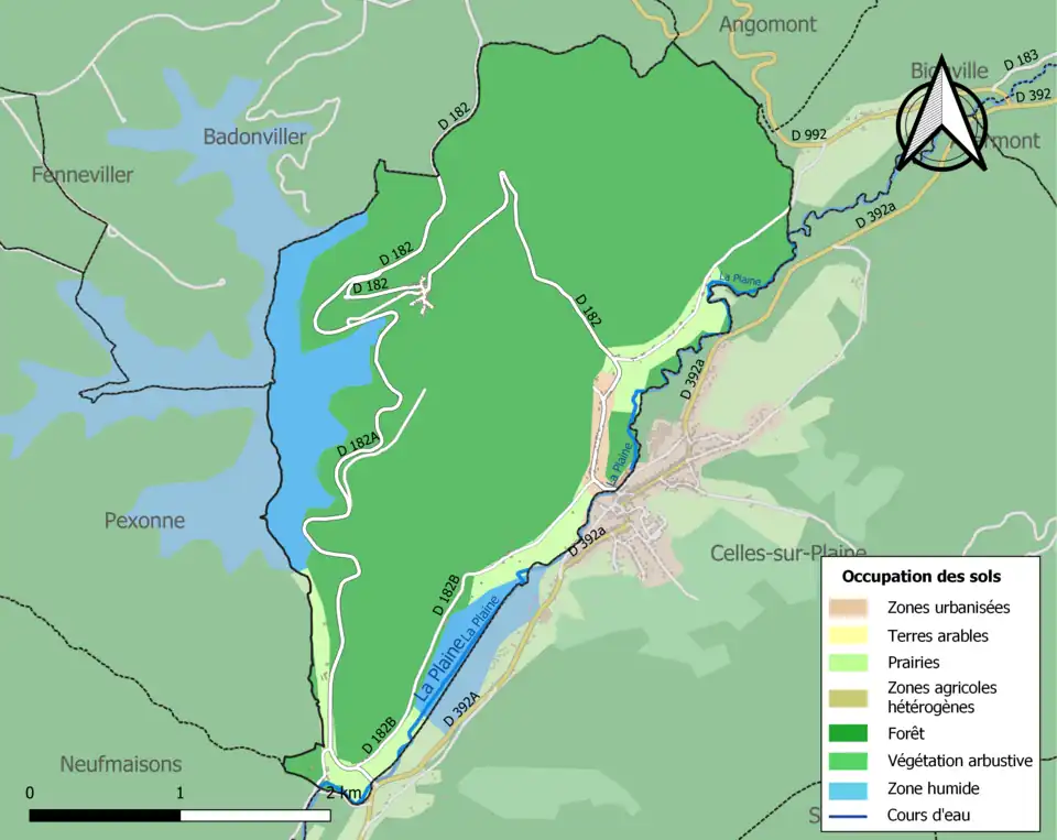 Carte en couleurs présentant l'occupation des sols.