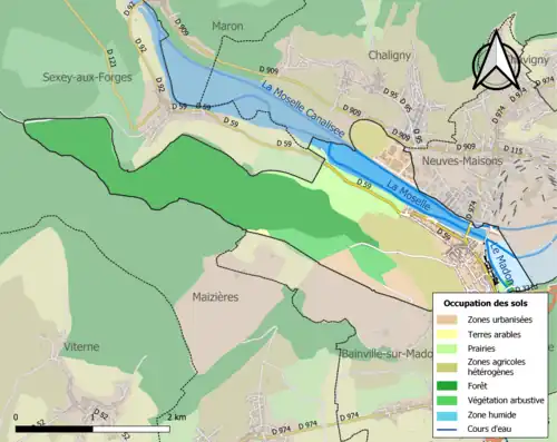 Carte en couleurs présentant l'occupation des sols.