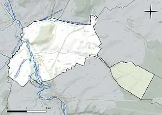 Carte en couleur présentant le réseau hydrographique de la commune