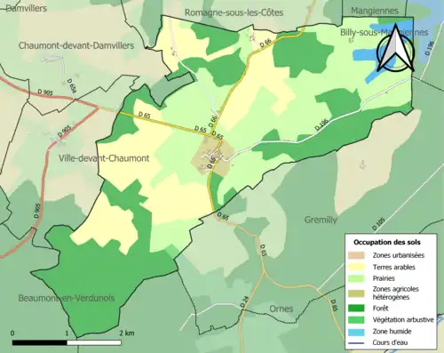 Carte en couleurs présentant l'occupation des sols.