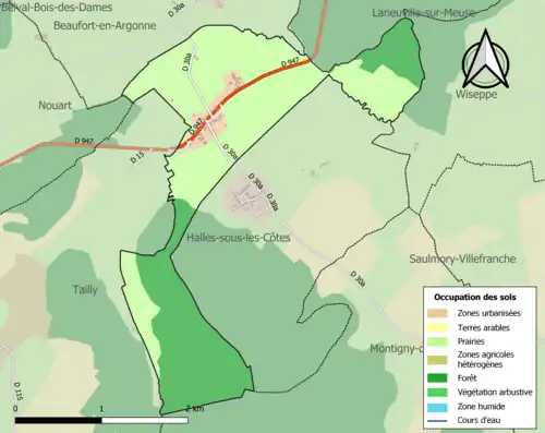 Carte en couleurs présentant l'occupation des sols.