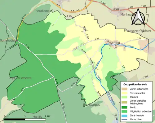 Carte en couleurs présentant l'occupation des sols.