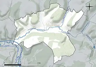 Carte en couleur présentant le réseau hydrographique de la commune