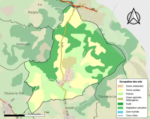 Carte en couleurs présentant l'occupation des sols.