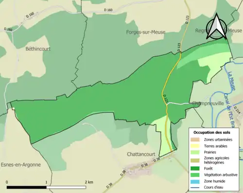 Carte en couleurs présentant l'occupation des sols.
