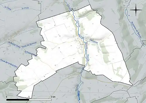 Carte en couleur présentant le réseau hydrographique de la commune