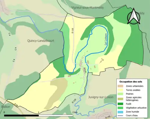 Carte en couleurs présentant l'occupation des sols.