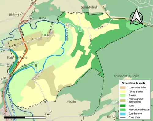 Carte en couleurs présentant l'occupation des sols.