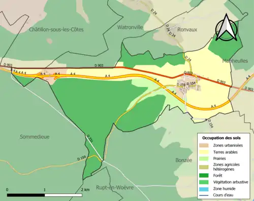 Carte en couleurs présentant l'occupation des sols.