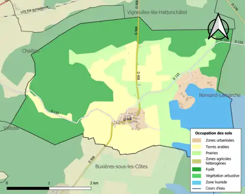 Carte en couleurs présentant l'occupation des sols.
