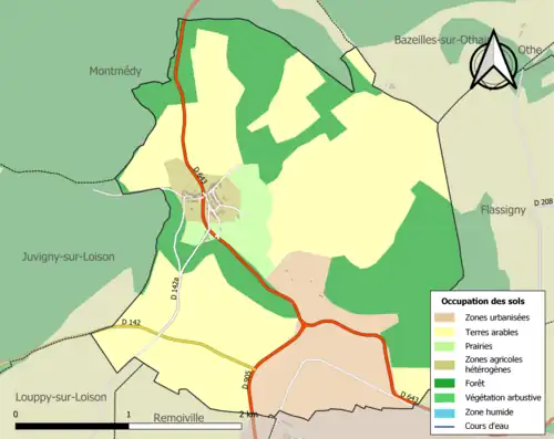 Carte en couleurs présentant l'occupation des sols.