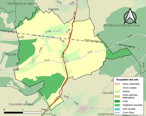 Carte en couleurs présentant l'occupation des sols.