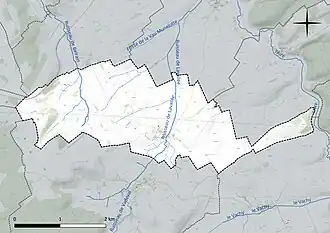 Carte en couleur présentant le réseau hydrographique de la commune