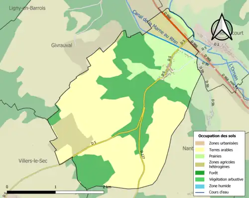 Carte en couleurs présentant l'occupation des sols.