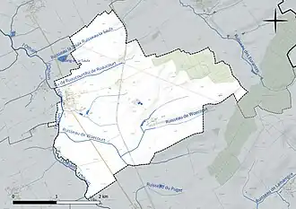 Carte en couleur présentant le réseau hydrographique de la commune