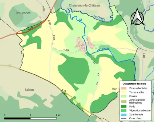 Carte en couleurs présentant l'occupation des sols.