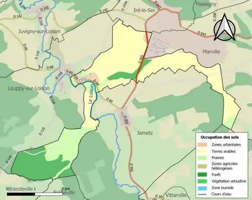 Carte en couleurs présentant l'occupation des sols.