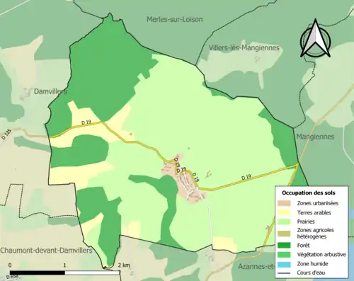 Carte en couleurs présentant l'occupation des sols.