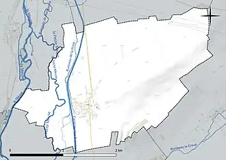 Carte en couleur présentant le réseau hydrographique de la commune