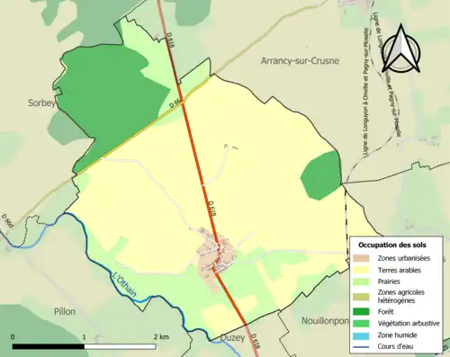 Carte en couleurs présentant l'occupation des sols.