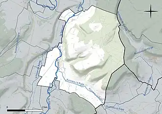 Carte en couleur présentant le réseau hydrographique de la commune