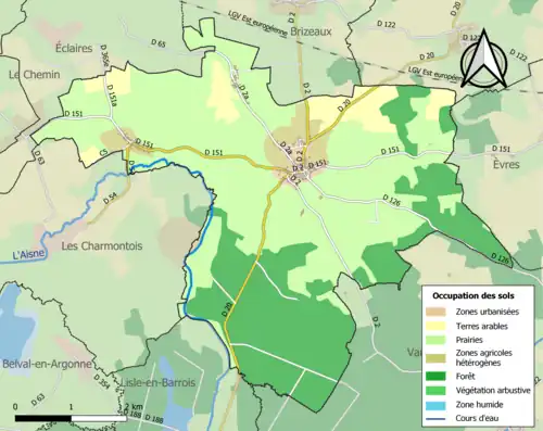 Carte en couleurs présentant l'occupation des sols.