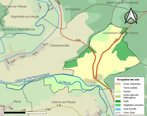 Carte en couleurs présentant l'occupation des sols.