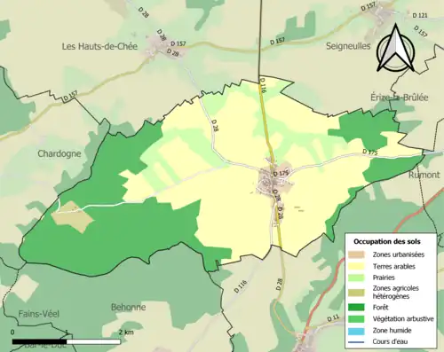Carte en couleurs présentant l'occupation des sols.