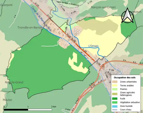 Carte en couleurs présentant l'occupation des sols.