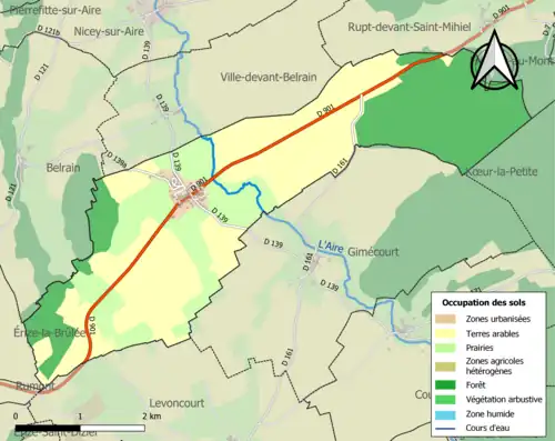 Carte en couleurs présentant l'occupation des sols.