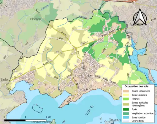 Carte en couleurs présentant l'occupation des sols.