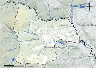 Carte en couleur présentant le réseau hydrographique de la commune