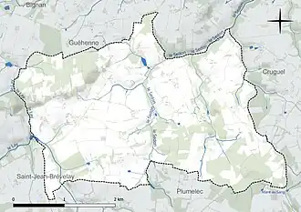 Carte en couleur présentant le réseau hydrographique de la commune