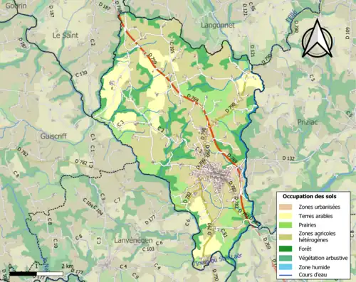 Carte en couleurs présentant l'occupation des sols.